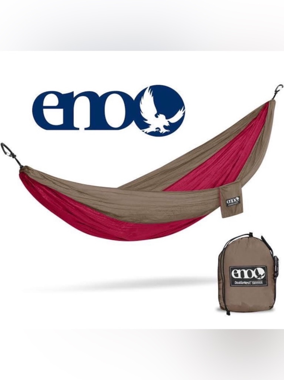 ENO DoubleNest Hammock  w/ Ropes 1 Carabiner Camping Hiking Red Tan 400lb EUC
